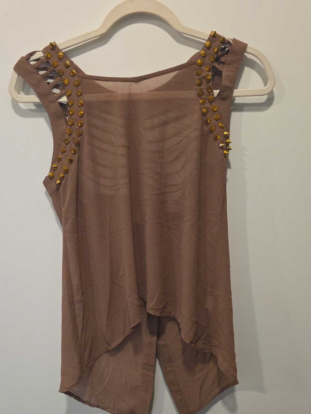 Xtaren Taupe Studded Sheer Tank